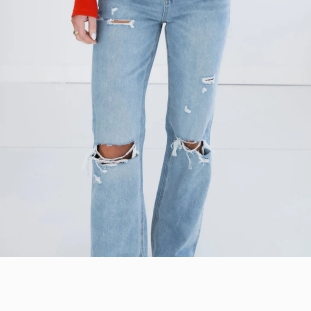 Flying Monkey Light Blue Distressed Wide Leg Jeans